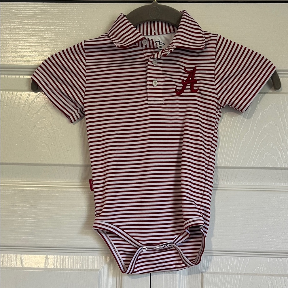 Striped Crimson Polo One-Piece Bodysuit for Kids